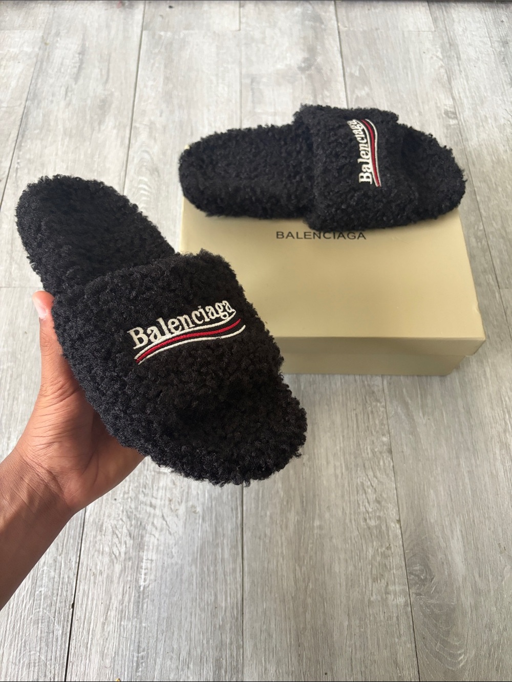 Balenciaga Black Fuzzy Slide Sandals